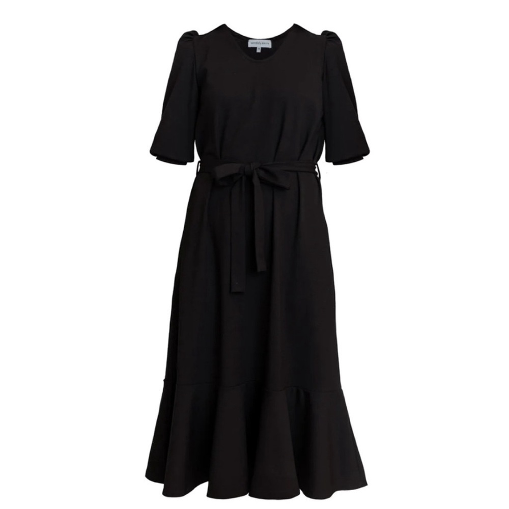 Merrick White Occassion Ruffle Hem Black Dress, Small
